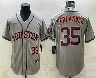 Men%27s Houston Astros #35 Justin Verlander Number Grey With Patch Stitched MLB Cool Base Nike Jersey->houston astros->MLB Jersey